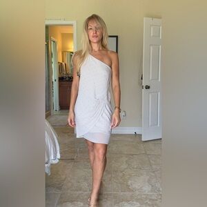 One-Shoulder Cream Dress w Rhinestones